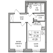 41,3 м², 1-комн. квартира, 1/27 этаж