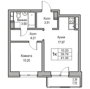 39,8 м², 1-комн. квартира, 7/23 этаж