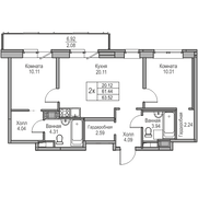 61,4 м², 2-комн. квартира, 9/23 этаж