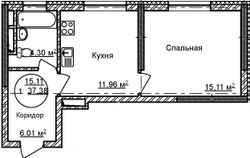 37,4 м², 1-комн. квартира, 5/32 этаж