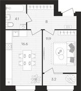 43,8 м², 1-комн. квартира, 8/10 этаж