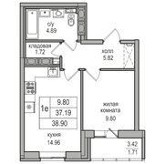 37,2 м², 1-комн. квартира, 17/27 этаж