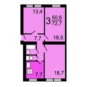 72,7 м², 3-комн. квартира, 2/5 этаж