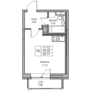 25,1 м², студия, 5/23 этаж