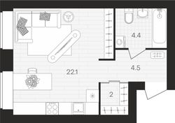 32,9 м², 1-комн. квартира, 2/10 этаж