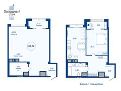 60,7 м², 2-комн. квартира, 21/23 этаж