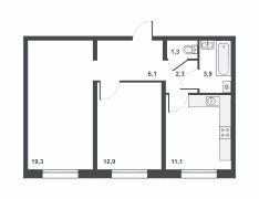 56,9 м², 2-комн. квартира, 11/12 этаж