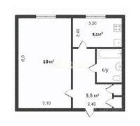 39,2 м², 1-комн. квартира, 2/5 этаж