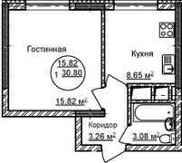 30,8 м², 1-комн. квартира, 12/32 этаж