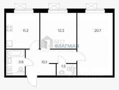 59,4 м², 2-комн. квартира, 14/15 этаж