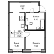 40,9 м², 1-комн. квартира, 3/24 этаж