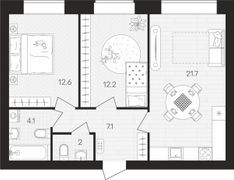 59,7 м², 2-комн. квартира, 5/10 этаж