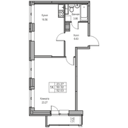 50,3 м², 1-комн. квартира, 22/23 этаж