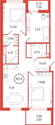 83 м², 3-комн. квартира, 6/12 этаж