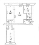 56 м², 3-комн. квартира, 1/5 этаж