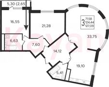 124,4 м², 4-комн. квартира, 7/22 этаж