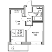 32,4 м², 1-комн. квартира, 2/23 этаж