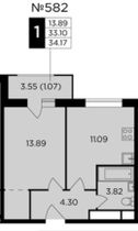 Продажа 1-комнатной квартиры 34,2 м², 18/25 этаж