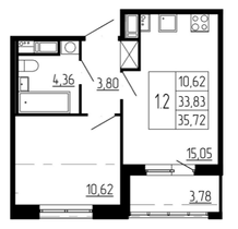 Продажа 1-комнатной квартиры 35,7 м², 4/9 этаж