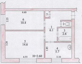 42 м², 2-комн. квартира, 1/2 этаж