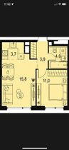 Продажа 2-комнатной квартиры 38,4 м², 6/20 этаж