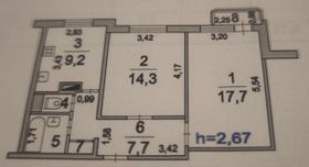 54 м², 2-комн. квартира, 13/17 этаж