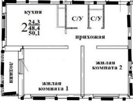 50,1 м², 2-комн. квартира, 7/25 этаж