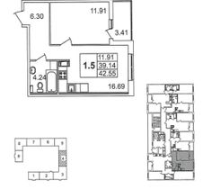 Продажа 1-комнатной квартиры 42,5 м², 6/14 этаж