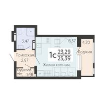 25,4 м², 1-комн. квартира, 13/14 этаж