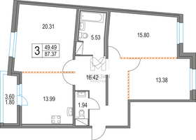 87,4 м², 3-комн. квартира, 10/16 этаж