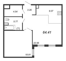 Продажа 1-комнатной квартиры 64,4 м², 3/7 этаж