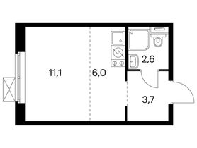 Продажа квартиры-студии 23,4 м², 5/25 этаж