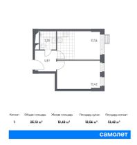 Продажа 1-комнатной квартиры 35,1 м², 20/31 этаж