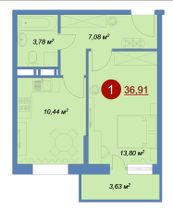 Продажа 1-комнатной квартиры 36,9 м², 3/17 этаж