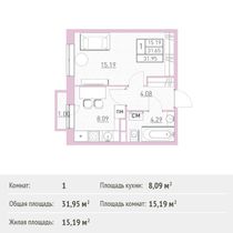 Продажа 1-комнатной квартиры 32 м², 4/17 этаж
