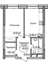 44,6 м², 1-комн. квартира, 9/32 этаж