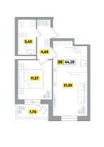 44,3 м², 2-комн. квартира, 5 этаж