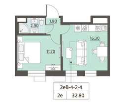 Продажа 1-комнатной квартиры 32,8 м², 4/6 этаж