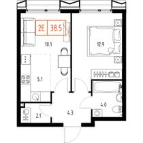 38,5 м², 2-комн. квартира, 4/9 этаж