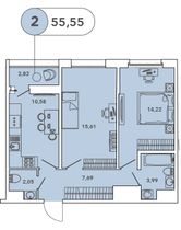 Продажа 2-комнатной квартиры 55,5 м², 2/13 этаж
