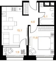Продажа 1-комнатной квартиры 35,4 м², 7/20 этаж