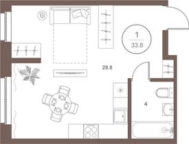 33,8 м², 1-комн. квартира, 1/18 этаж