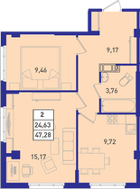 47,2 м², 2-комн. квартира, 2/18 этаж