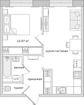 41,3 м², 1-комн. квартира, 2/4 этаж