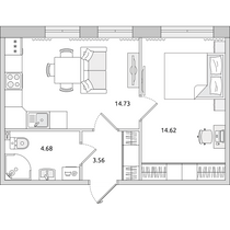 Продажа 1-комнатной квартиры 37,6 м², 1/14 этаж