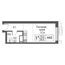 Продажа квартиры-студии 25,5 м², 20/53 этаж