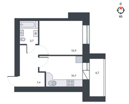 39,4 м², 1-комн. квартира, 7/12 этаж