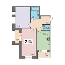 63,7 м², 2-комн. квартира, 2/18 этаж