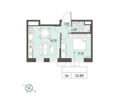 Продажа 1-комнатной квартиры 32,8 м², 2/6 этаж