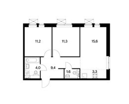 Продажа 3-комнатной квартиры 56,3 м², 3/25 этаж